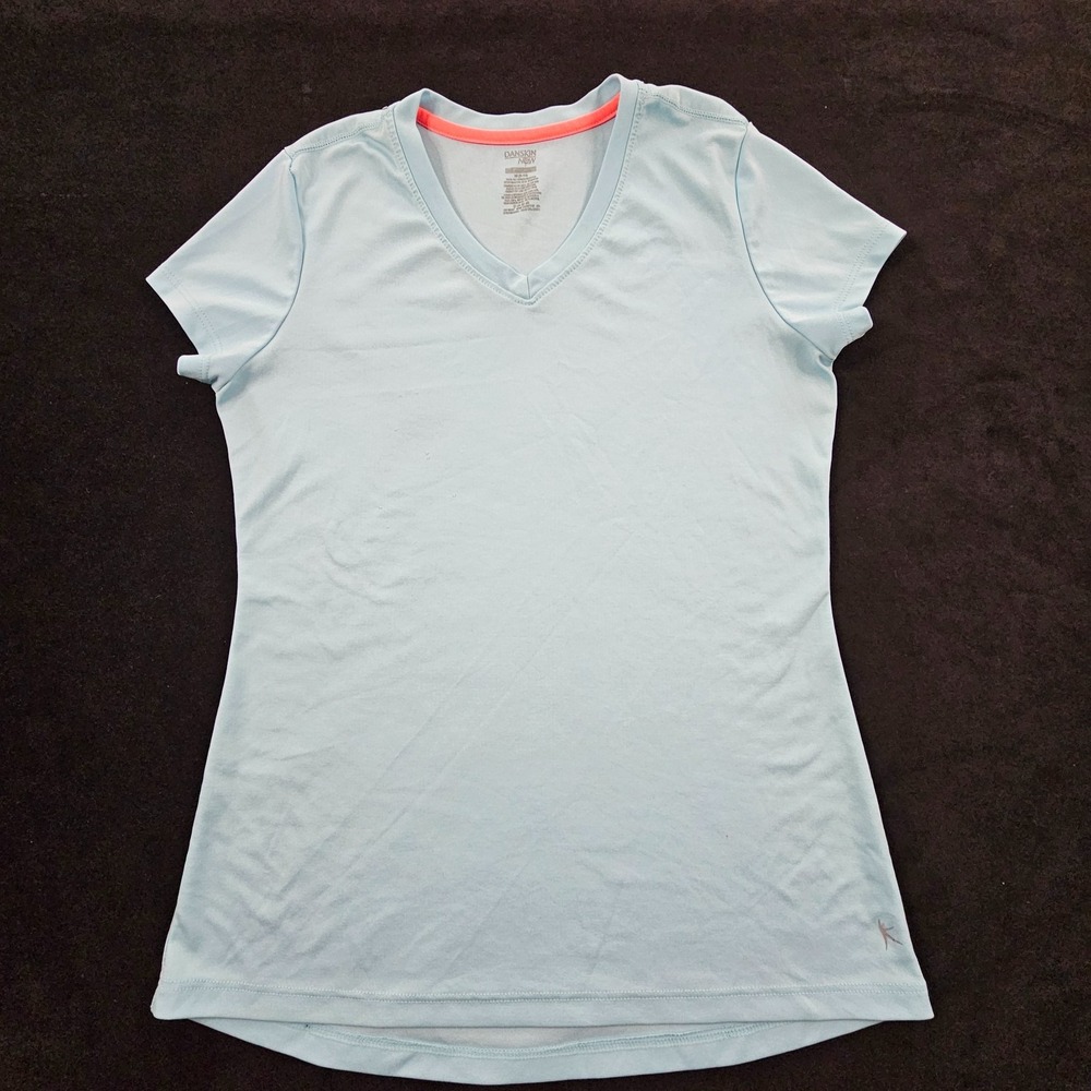 Danskin Now Dri-More Blue Short Sleeve Performance V-Neck T-Shirt Women's M